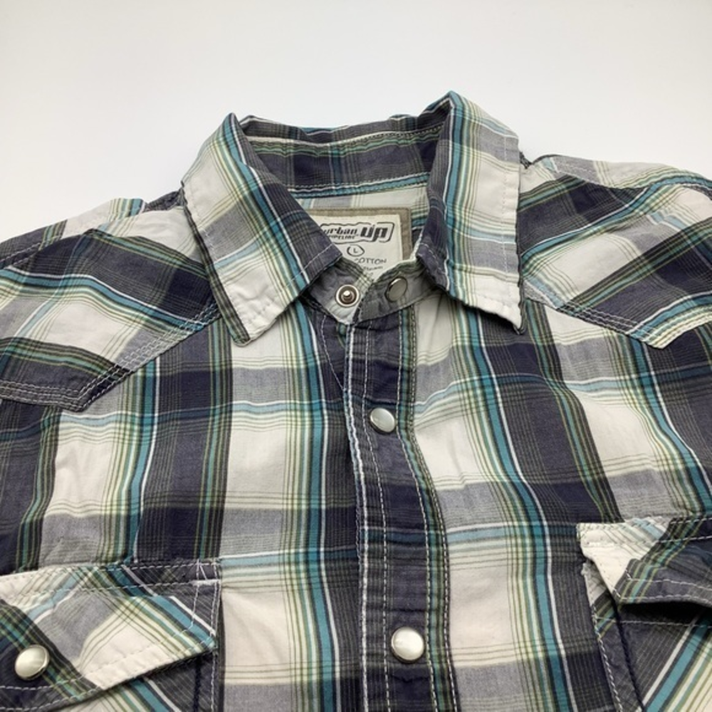 Urban Pipeline Men’s Short Sleeve Button Up Shirt, Plaid, Size Large